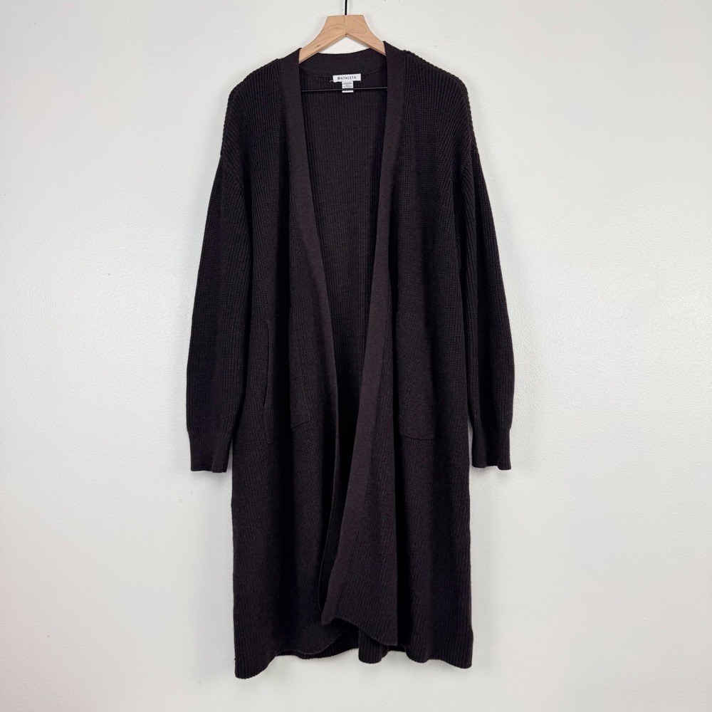 Athleta Scenic Cardigan 2X Brown Merino Wool Duster Minimalist Cozy NO BELT